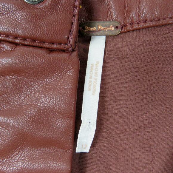 Free People Maisie Vegan Mini Skirt Brown Faux Leather Button Skirt Size 12 - Picture 9 of 11